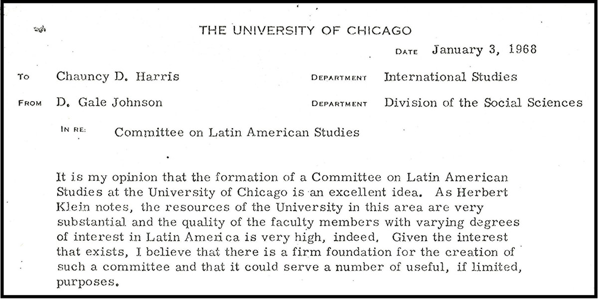 An image of a memo establishing the Committee on Latin American Studies